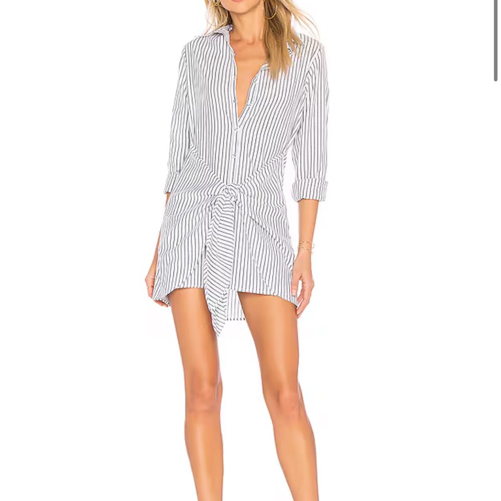 Striped Long-Sleeve Shirt Dress - White & blue